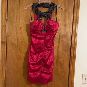 B. Smart Red Backless Dress with Black Accents